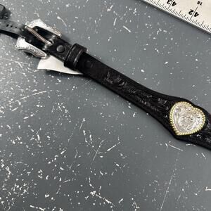 VTG Western Heart Concho Belt Women 30 Black Ribbon Tooled Silver Rodeo DOUBLE S